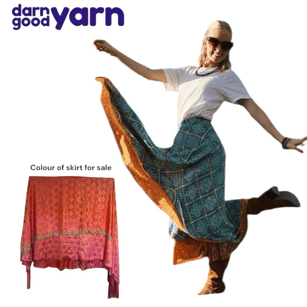 Darn Good Yarn Ankle Length Sari Silk Wrap Skirt – Goddess Size 22-26